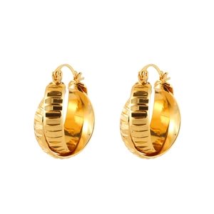 Elegant gold layered hoop earrings with textured ribbed details in a minimalist design