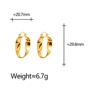 Gold twisted irregular geometric hoop earrings with product dimensions and weight