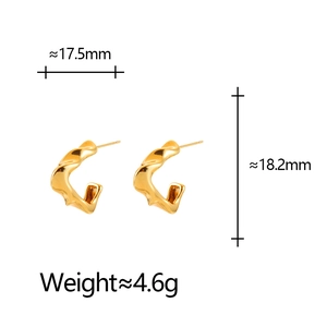 Detail showing dimensions of gold twisted earrings with lava texture and 18.2mm height