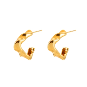 Elegant gold earrings featuring modern irregular wave texture and polished lava style finish