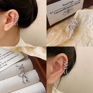 Bowknot Ear Cuff Copper Zircon Inlaid Cross Geometric Design Non Piercing French Vintage Elegant Jewelry For Women