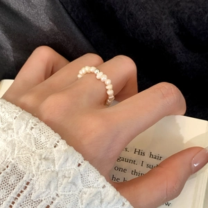 Freshwater Pearl Beaded Ring Minimalist French Style Elegant Jewelry For Women Natural Small Pearls With Silver Bead