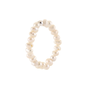 French style minimalist freshwater pearl ring with a polished silver bead accent