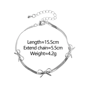 Silver bow snake chain bracelet with length 15.5cm plus 5.5cm extender details