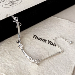 Minimalist S925 sterling silver bow snake chain bracelet with adjustable extension chain