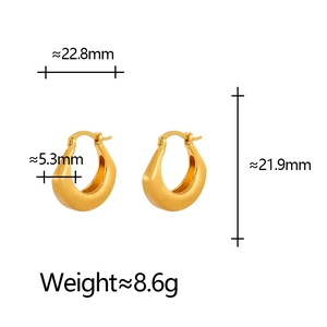 Boucles d'oreilles créoles dorées brossées au style français minimaliste avec dimensions