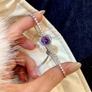 Bracelet Réglable En Zircon Violet Cuivre Halo Rond Zircone Cubique Bijoux De Mode Pour Femmes