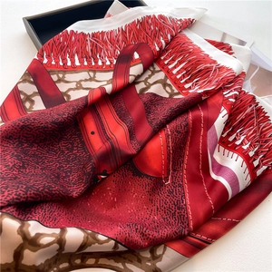 Macro detail of luxury silk scarf showing intricate ribbon patterns and fine fabric texture