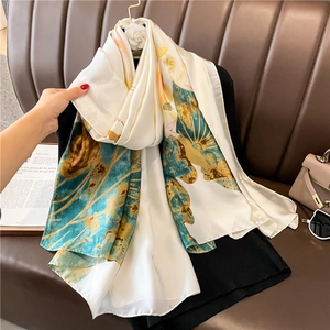 Écharpe En Satin Imprimé Châle Long Large Enveloppement Floral Géométrique Élégant Accessoires Mode Femmes