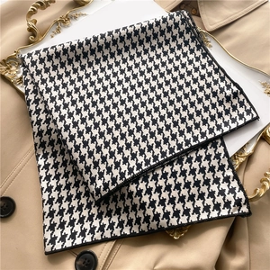 Houndstooth Pattern Square Scarf Satin Imitation Satin Elegant Neck Scarf Fashion Hair Band Handbag Accessory For Women