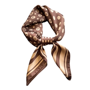Elegant 70x70cm polka dot and stripe square silk scarf with geometric letter patterns