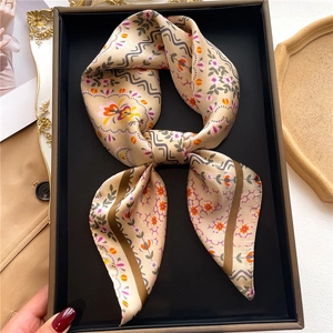Floral Print Square Scarf Elegant Simulated Satin Lightweight Neck Head Scarf For Women