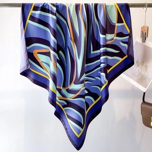 Elegant 90cm silk-feel square scarf with abstract artistic patterns for sun protection