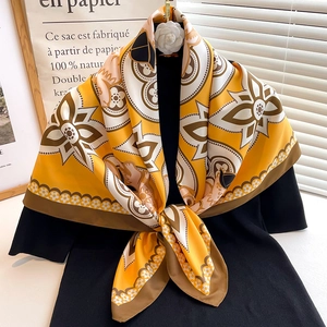 Square Satin Scarf Women Polyester Satin Leopard Print Abstract Geometric Retro Pattern Sun Protection Shawl
