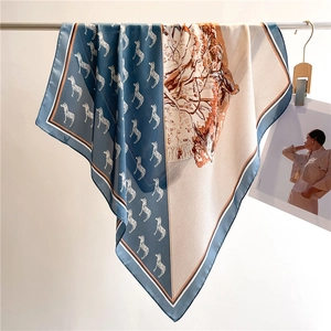 70x70cm satin silk square scarf featuring elegant zebra and jungle horse illustration