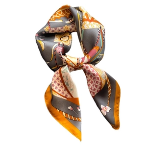 Retro hot air balloon pattern silk scarf with geometric floral print 70x70cm square wrap