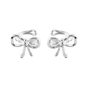 Ear cuff a fiocco in argento lucido per donna con design aperto minimalista