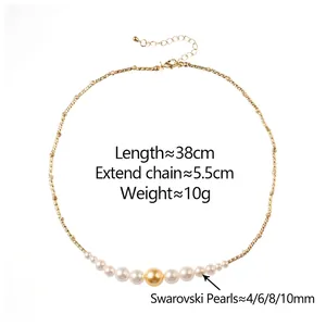 Collier élégant en chaîne dorée avec perles dégradées blanches et perle dorée