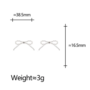 Detailed dimensions of bow knot earrings showing 38.5mm width and 16.5mm height