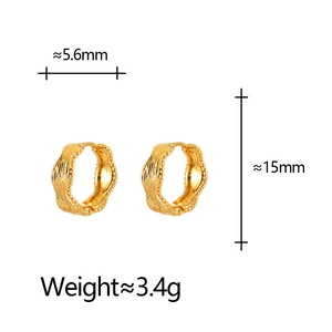 Minimalist golden wave textured hoop earrings with beaded edges measuring 15mm height