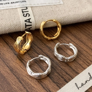Wavy Texture Hoop Earrings Copper 18K Gold Plated Beaded Edge French Vintage Geometric Huggies For Women