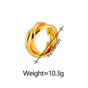 Minimalist gold multi-layer interlocking rings with 23.6mm diameter and 10.3g weight