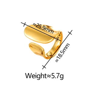 Golden asymmetrical open ring with wide geometric structure and dimension markers