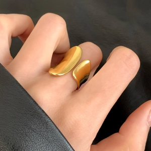Irregular Curved Surface Open Ring Asymmetric Minimalist Glossy Copper Jewelry For Women Adjustable