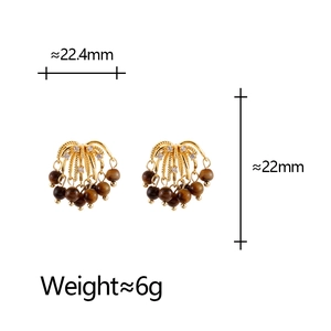 Tiger eye stone tassel earrings with gold metal and zircon fireworks design