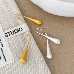 Brushed Teardrop Dangle Earrings Copper Matte Gold Silver Plated Minimalist Long Waterdrop Jewelry For Women Retro Style