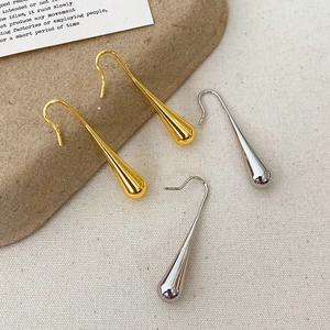 Water Drop Dangle Earrings Copper High Polished Minimalist Liquid Fluid Line For Women Geometric Jewelry