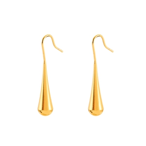 Sleek gold teardrop hook earrings with a polished mirror finish for a minimalist look