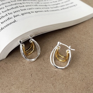 Orecchini A Cerchio Multistrato Bicolore Oro E Argento Gioielli In Ottone Geometrici Intrecciati Da Donna
