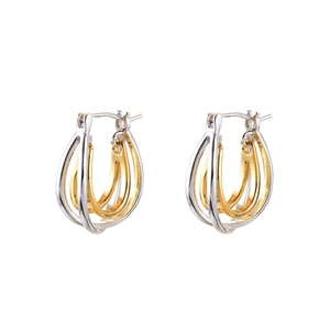 Orecchini a cerchio minimalisti a tre strati bicolore oro e argento con design intrecciato