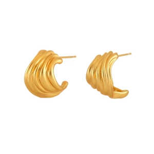 Elegant matte gold C-shaped conch shell earrings with textured wavy layers for women