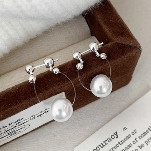 French Minimalist Artificial Pearl Drop Earrings With Silver Plated Copper Earring Post Elegant Geometric Dangle For Women
