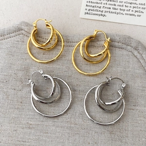 Triple Layer Hoop Earrings Copper 18K Gold Plated Geometric Simple Versatile Exquisite Fashion Jewelry For Women
