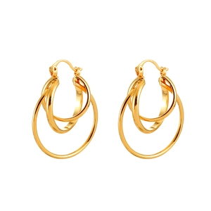 Minimalist gold triple layered hoop earrings with polished finish and snap closure