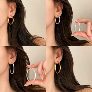 Geometric Matte Hoop Earrings Copper Brushed Gold Silver Plated Minimalist Large Round Circle Women Fashion Accessory Daily Jewelry