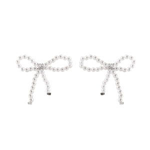 Boucles d'oreilles nœuds en perles avec perles blanches et pierre centrale en zircone