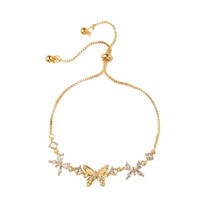 Elegant gold butterfly adjustable bracelet with zircon stones and floral accents