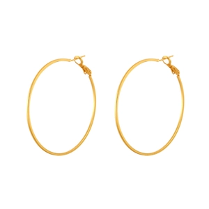 Elegant pair of large gold hoop earrings with polished metallic finish on white background