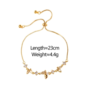 Bracelet papillon doré avec breloques en nacre et zircons cubiques, chaîne ajustable