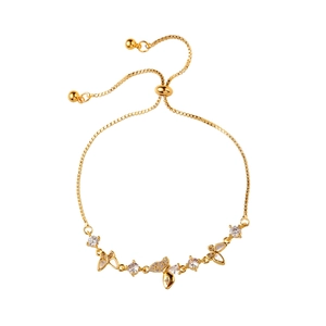 Bracelet papillon doré élégant avec nacre blanche et pierres de zircon scintillantes