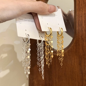 Créoles En Cuivre Avec De Longs Glands Et Des Paillettes En Cœur Bijoux De Mode Minimalistes Haut De Gamme Cadeau Pour Femmes
