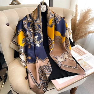 Women Elegant Satin Polyester Paisley Print Square Scarf Retro Fashion Headscarf Large Shawl For Travel Daily Decoration