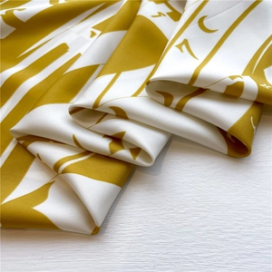 Silk satin twill floral scarf 90x90cm in yellow and white with abstract prints