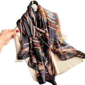 Luxurious butterfly silk scarf with vintage nautical chain prints on black background