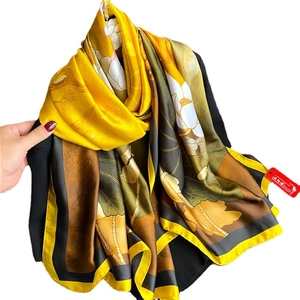Luxurious lotus floral silk shawl with retro print and contrast borders on white background