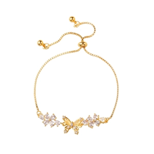 Elegant gold butterfly cat eye stone sliding bracelet with zircon flower charms for women